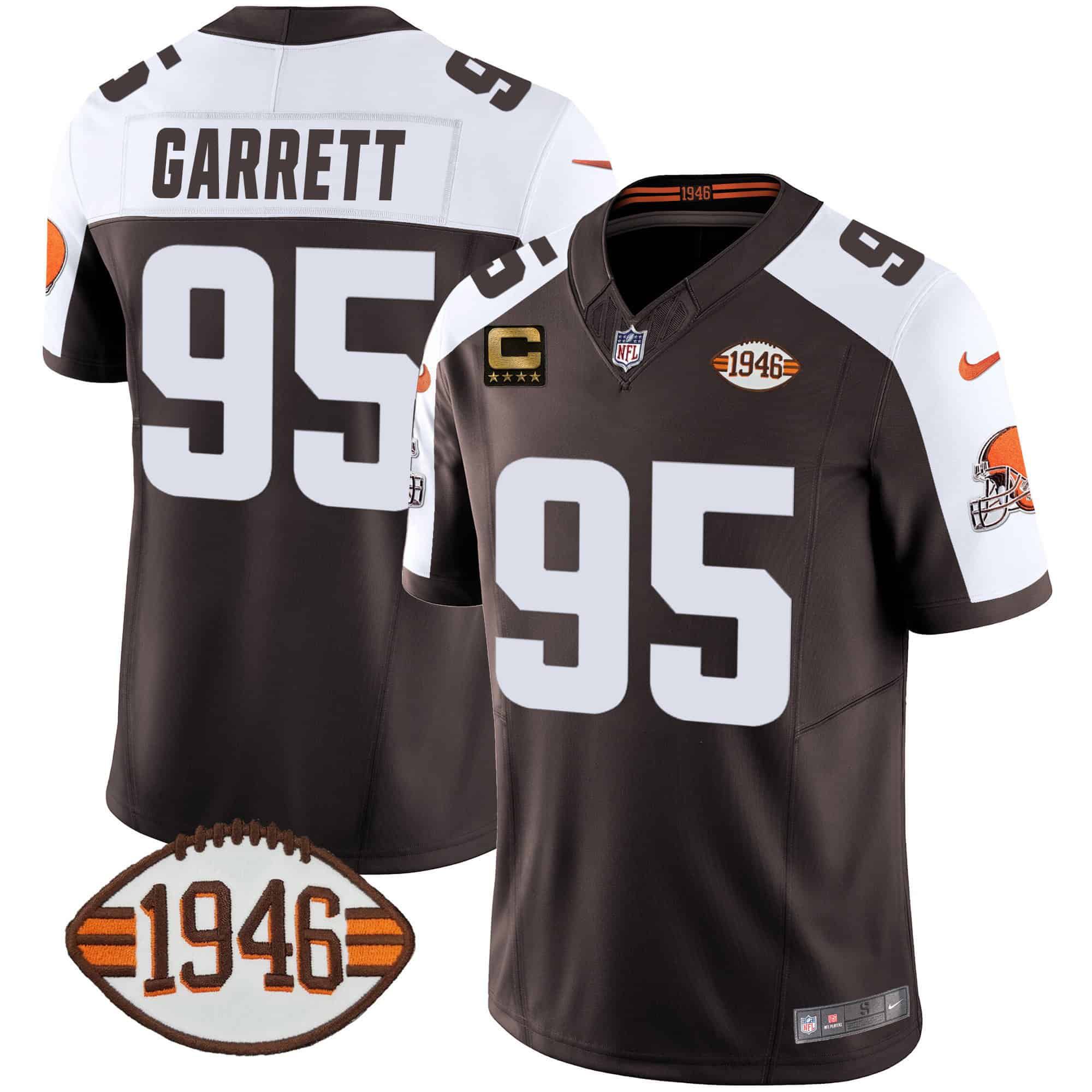 Men Cleveland Browns 95 Garrett Brown 1946 75th Anniversary Patch 2024 Nike NFL Jersey